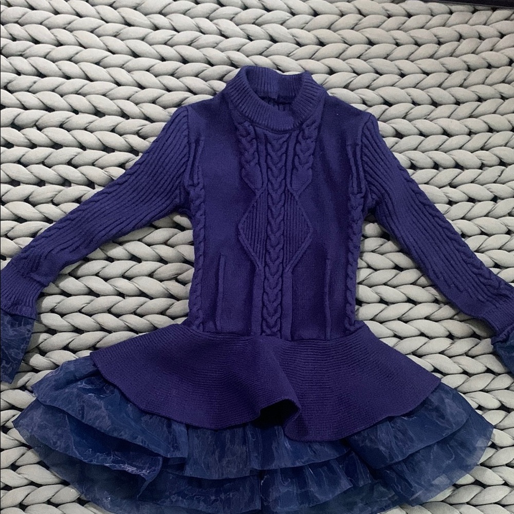Dark Blue/Purple Knit Dress with Ruffle/Tulle Skirt